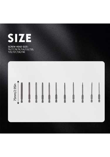Leasetake 11 Adet 75mm Manyetik S2 Çelik Tornavida Uçları Altıgen Torx Başlı T6/t7/t8/t9/t10/t15/t20/t25/t27/t30/t40