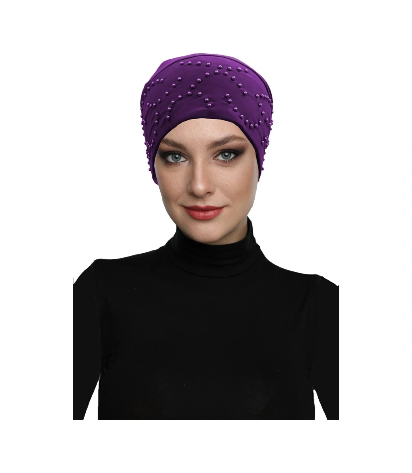 Topuzlu Mor Hazır Türban Tesettür Bone Mor