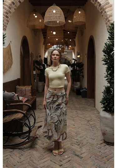 Desenli Viskon Etek - Gri Gri