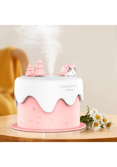 M328 Pil Tipi Mini Masaüstü Gece Lambası Karikatür Kek Sessiz Sprey Nemlendirici Pembe