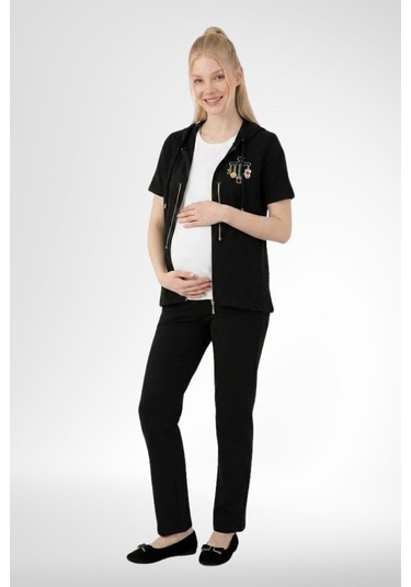 Mecit Pijama Mecit 6400 Siyah 3'lü Hamile Lohusa Pijama Takımı