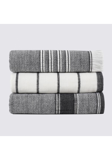 Ecocotton Elis Siyah-krem 3 Parça Organik Mutfak Havlu Seti 40 X 60 Cm. Siyah