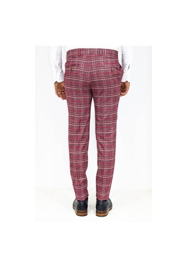 Wessi Ekose Desenli Slim Fit Bordo Erkek Pantolon Bordo