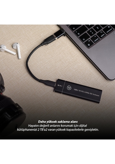 NPO DK02 NVMe M.2 USB-A Type-C Kablolu Taşınabilir Harici SSD Boş Kutu
