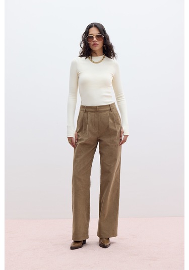 Fitilli Kadife Straıght Fit Pantolon Camel Camel