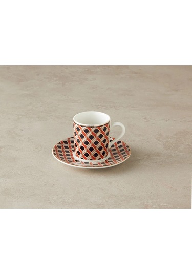 Modern Cube Bone Porselen 4 Parça 2 Kişilik Kahve Fincan Takımı T
