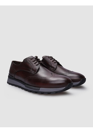 %100 Hakiki Deri Kahverengi Bağcıklı Erkek Günlük Ayakkabı-kahve Rengi Kahverengi