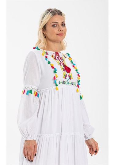 Uzun Kol Şile Bezi Iffet Uzun Elbise Beyaz