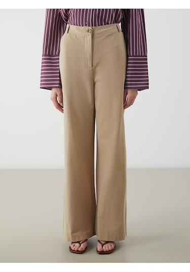 Lcw Modest Kahverengi Standart Fit Poplin Kadın Pantolon