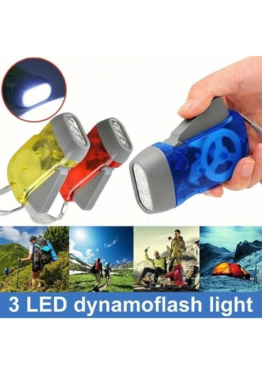 Chuangyinshop Sarı 3 Led Kollu Dinamo Fener - Pil Dahili Su Geçirmez Kamp Çadırı Aydınlatma Sarı