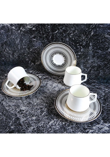 Evaliza Crown Platin 12 Parça 6 Kişilik Kahve Fincan Takımı 80 Ml Platin
