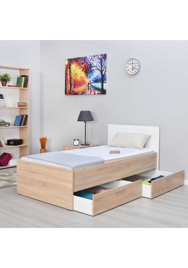 Adoremobilya Plus Çekmeceli Tek Kişilik Karyola - Sonoma-Diamond Beyaz