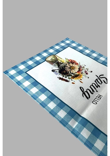 Masa Örtüsü Runner Bahar Temalı Hello Spring 140x40 Raşel Örme Kadife Dijital Baskı Çok Renkli