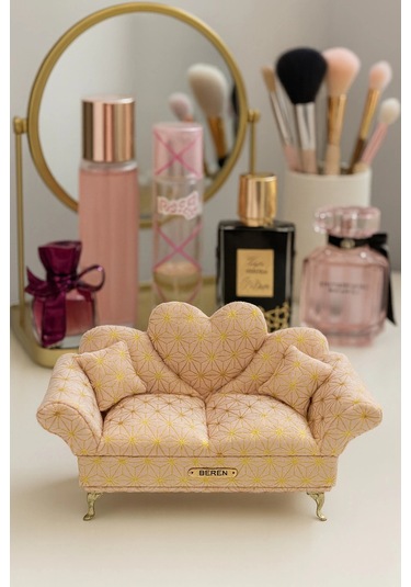 Berjer Figürlü Kadife Desenli Takı Bijuteri Mücevher Kutusu Biblo 24cm Krem İthal Ürün