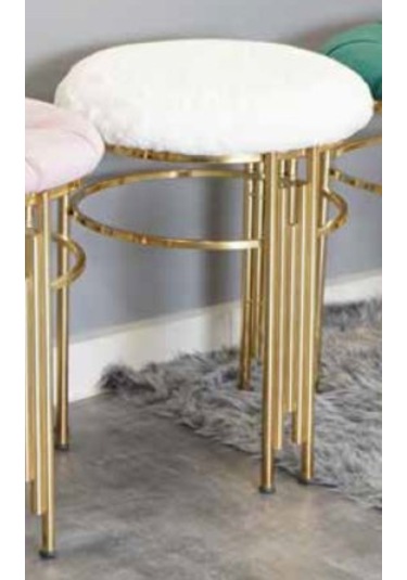 Mim Gold - Beyaz Sütun Yuvarlak Puf Beyaz