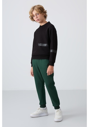 Tommy Life Siyah Pamuklu Kalın İçi Tüylü Yumuşak Dokulu Standart Fit Baskılı Erkek Çocuk Sweatshirt - 11238 Siyah