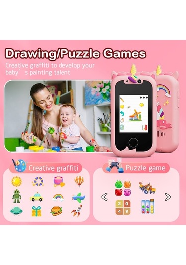 Novahub Çocuk Telefonu, 3-12 Yaş Arası Kız/erkek İçin Dokunmatik Oyuncak Telefon Pembe