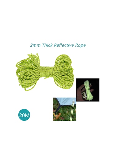 Konesam 2mm 100kg Dayanıklı Polipropilen Işıkta Yansıyan Kamp Çadır Kordonu 20m Çok Renkli