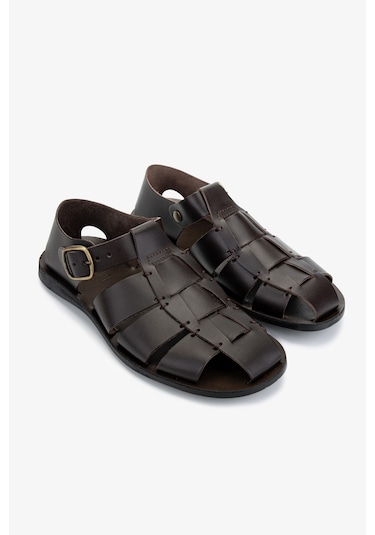 Valmenti Erkek Hakiki Deri Kahverengi Düz Sandalet 1152 1520 Erk Sndlt Y25 T.moro Kahverengi
