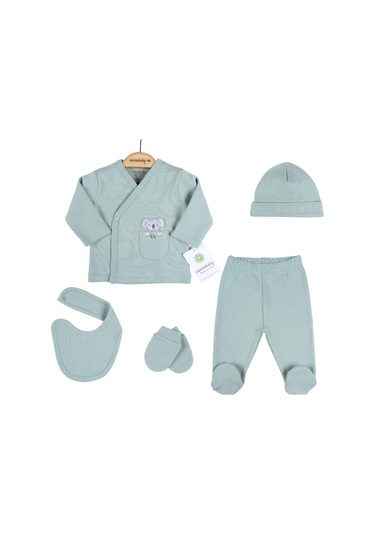 3 Ay Koala Nakışlı Çizgili 5'li Hastane Çıkış Seti Yeşil