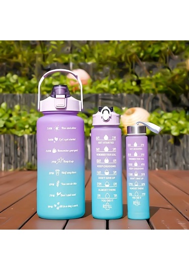 Su Şişesi 2 Litre Sulu Kalın Motivasyonlu Sızdırmaz Plastik Spor Şişe 3pcs-purple Blue 2.0l 3pcs-purple Blue