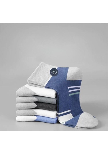 Siyah & Beyaz 5/10 Pairs Erkek Orta Buzağı Spor Çorap Çizgili Nefes Pamuk Çorap Rahat Çorap Lot 10 Pairs Siyah - Beyaz