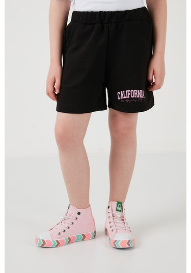 Lela Pamuklu Baskılı Bisiklet Yaka Şortlu Alt-Üst Kız Çocuk Takım 6212004 Beyaz