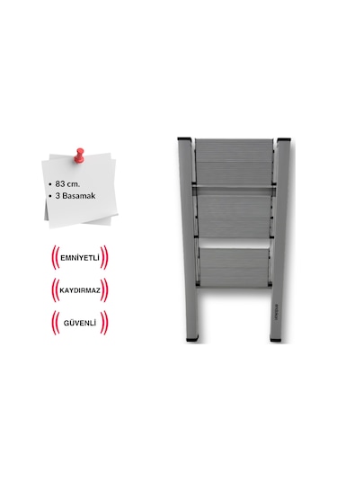 Endokon Katlanır Şık Merdiven Gümüş 3 Basamaklı - Alüminyum - Ev - Ofis Merdiveni