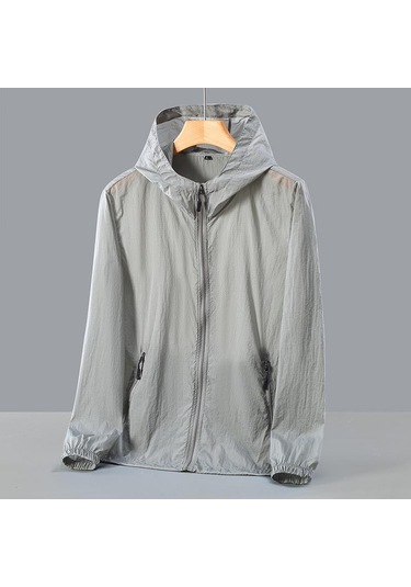Moda Güneş Koruyucu Giysiler Yaz Erkekler İçin Rahat Upf 50 Ince Kapüşonlu Çiftin Artı Boyutu Yaz Ceketler Gri