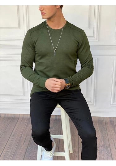 Modefendi Slim Fit İtalyan Kesim Pamuk Sweatshırt Haki