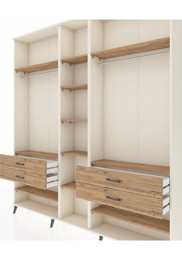 Arges Dolap 11 Raflı 4 Çekmeceli 2 Askılı 220x30x243 Aytaşı-çam/çam Atlas Çam/atlas Çam