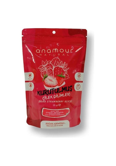 Anamour Natural Çilek Kurusu Cips Çilek Şekersiz Kuru Meyve Kıtırı 25 G