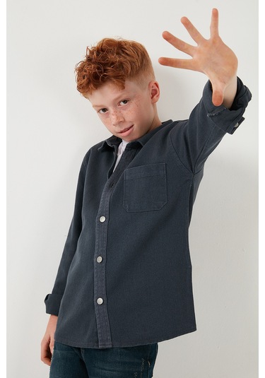 Lela Pamuklu Tek Cepli Düz Yaka Erkek Çocuk Gömlek Cf24W129140G Antrasit