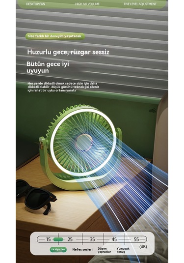 Aurora Fan Gece Lambasık Lipsi Fan Ofis Masasüstü Usb Şarjı 3 Pembe