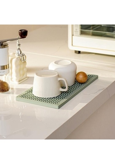 Açık Gri 2 Adet Silikon Kaymaz Drenaj Bar Mat Seti Modern Minimalist Tasarım Yalıtımlı Coaster Şarap Bardakları İçin Çevre Dostu