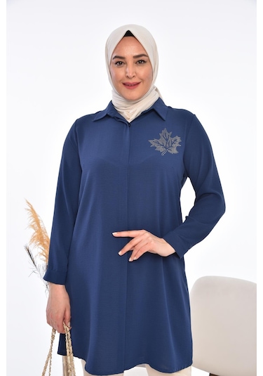 Kadın Büyük Beden Yaprak Baskılı Gömlek Tunik 001