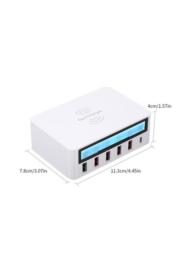 Fortunelane 6 Portlu Usb Şarj Aleti - Qc3.0, Kablosuz 10w, Lcd Ekran, Güvenlikli Taşınabilir Şarj, 40w Toplam Güç
