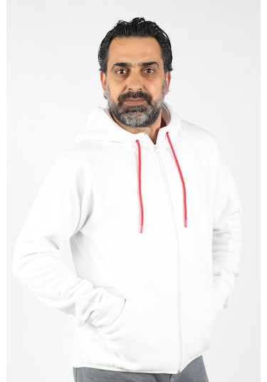 Erkek Kapüşonlu Polar Beyaz