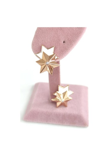 Birleşik Yıldız Beyaz Mineli Gümüş Küpe - Rose Bakır Beyaz