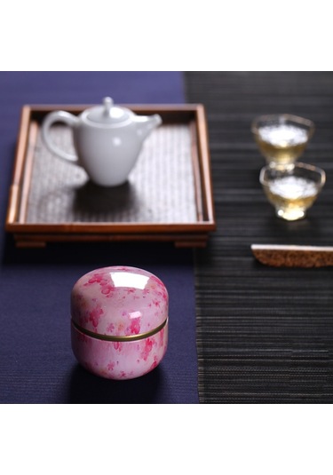 Sones Hoomın Çay Kutusu Çay Kavanozu Saklama Tutucu Çay Kutuları Matcha Kabı Mini Kahve Tozu Düzenleyici Kutular Çok İşlevli Yuvarlak Metal, Renk: Moshan Çiçeği