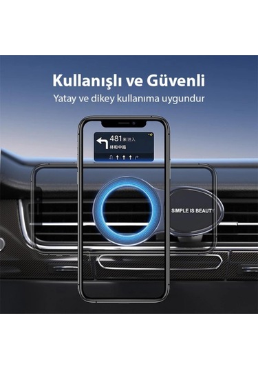 Polham Magsafe Mıknatıslı Sarsıntısız Havalandırma Girişli Telefon Tutucu, Düşmez, Kilit Sistemli Tutucu