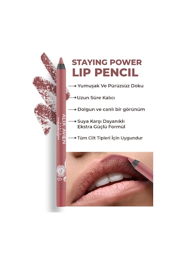 Alix Avien Suya Dayanıklı Uzun Süre Kalıcı Yumuşak Dudak Kalemi Staying Power Lip Pencil 53 Peachy Nude