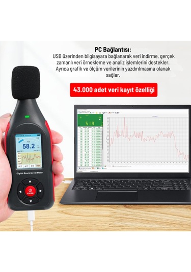 Benetech Gt1355b Renkli Ekranlı Kayıt Yapabilen Ses Ölçer Şarj Edilebilir