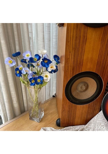 Yapay Çiçek Gelincik Çiçeği Mavi Koyu Renk 3 Çiçek 1 Tomurcuk 59cm