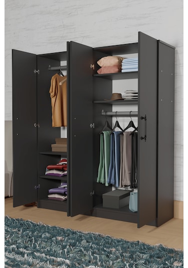 Ae-1054 Arena Antrasit Gri Gardırop 4 Kapaklı 2 Askılıklı, 6 Rafl