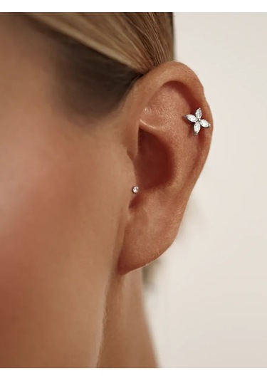 Zoloto Russkih 925 Ayar Gümüş Sünger Taşlı Helix Labret Küpe Piercingi 153618052 Gri