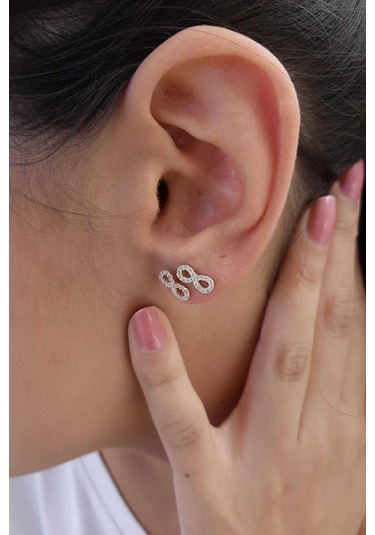 Fiyonk Kuyumculuk 14 Ayar Altın Taşlı Sonsuzluk Küpe 001