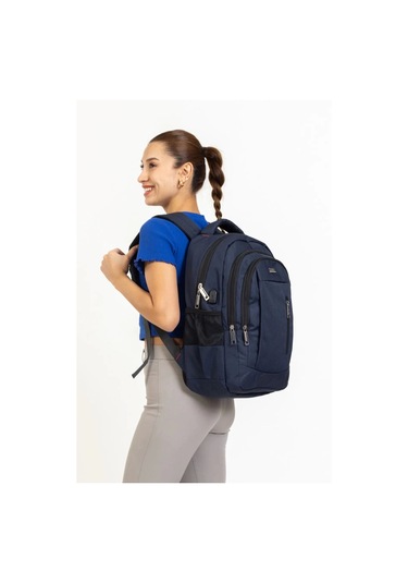 Lacivert Sportif Darbe Emici Su Geçirmez 14-16 İnç Laptop Sırt Çantası Renkli Çok Renkli