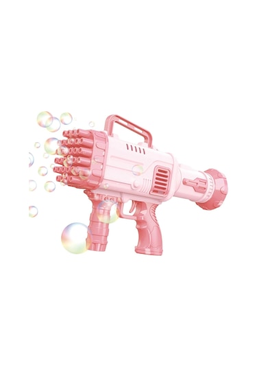 Pilli Roket Atar Köpük Tabancası 32 Delikli Bazooka Bubble Machine - Pembe Pembe