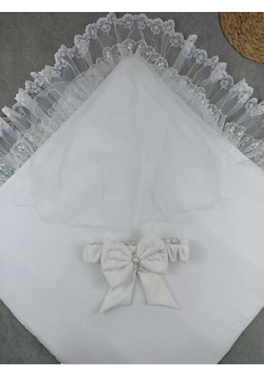 Yenidoğan Bambu Taç Nakışlı Delüks Kundak Bebek Battaniyesi Ekru Ekru